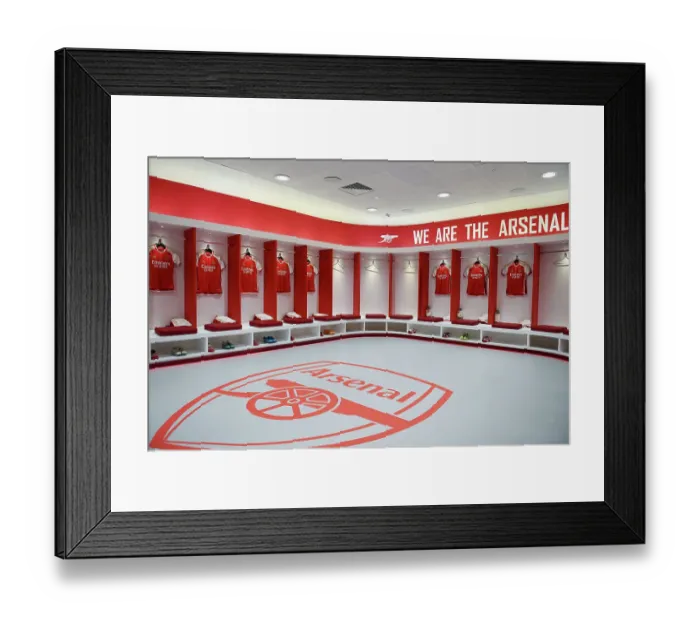 Framed Print : Arsenal FC: Focus and Preparation in the Dressing Room Before the Arsenal vs. Wolverhampton Wanderers Match (2022-23)
