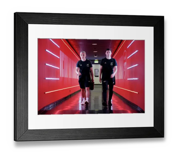 Framed Print : Arsenal Players Kieran Tierney and Leandro Trossard Arrive at Emirates Stadium for Arsenal v Wolverhampton Wanderers (2022-23)