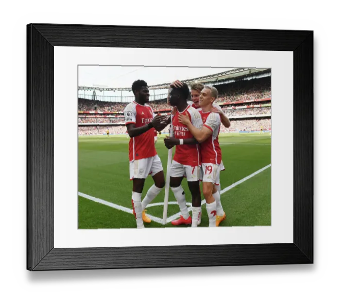 Framed Print : Arsenal's Triumph: Saka, Partey, Trossard Celebrate 3rd Goal vs. Wolverhampton Wanderers (2022-23) Framed Print : Arsenal's Triumph: Saka, Partey, Trossard Celebrate 3rd Goal vs. Wolverhampton Wanderers (2022-23)