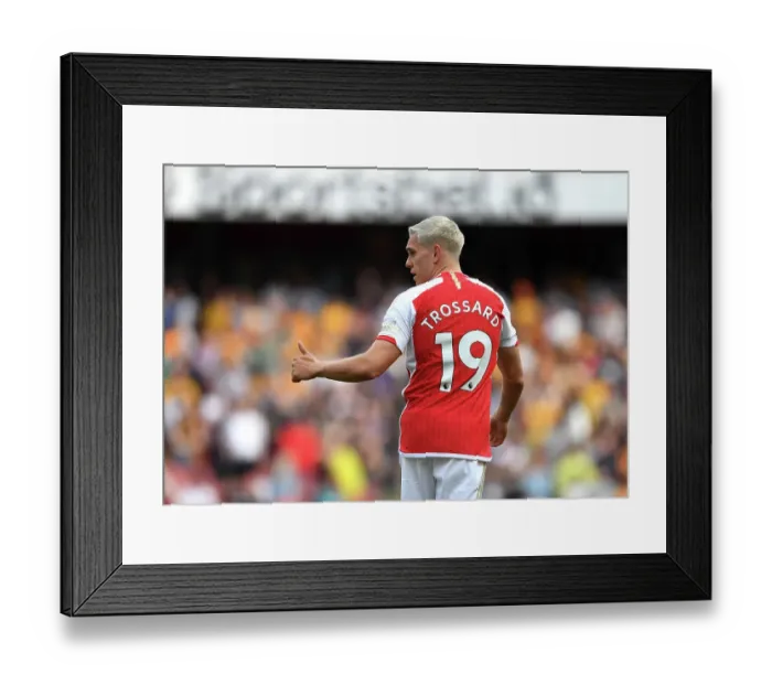 Framed Print : Arsenal's Trossard Reacts: Arsenal FC vs. Wolverhampton Wanderers, Premier League 2022-23