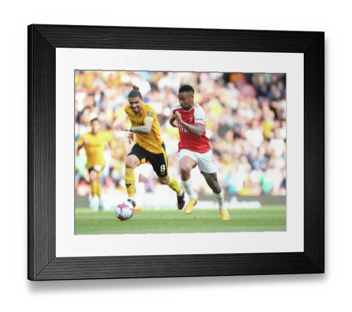 Framed Print : Clash of Stars: Gabriel Jesus vs. Ruben Neves Battle in Arsenal vs. Wolverhampton Wanderers Premier League Showdown (2022-23)