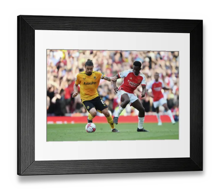 Framed Print : Intense Rivalry: Neves vs. Nketiah - Arsenal vs. Wolverhampton Wanderers (2022-23)
