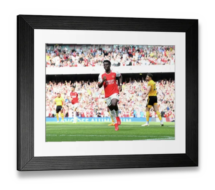 Framed Print : Arsenal's Bukayo Saka Scores Third Goal in Thrilling Victory over Wolverhampton Wanderers (2022-23) Framed Print : Arsenal's Bukayo Saka Scores Third Goal in Thrilling Victory over Wolverhampton Wanderers (2022-23)