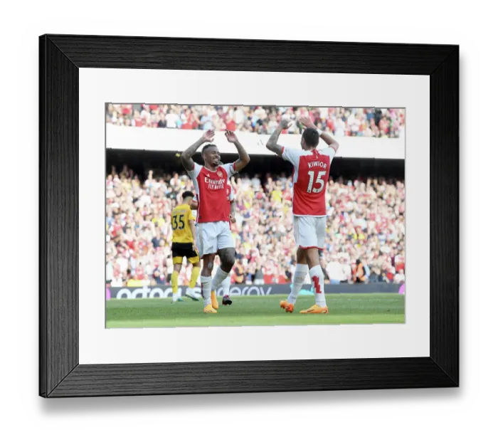 Framed Print : Five-Star Arsenal: Kiwior and Jesus's Goal Celebration (2022-23) Framed Print : Five-Star Arsenal: Kiwior and Jesus's Goal Celebration (2022-23)