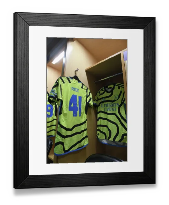 Framed Print : A Peek into Declan Rice's Arsenal FC Locker Room: Arsenal vs Manchester United (2023-24)