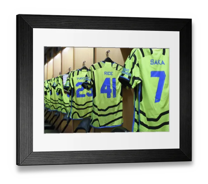 Framed Print : Arsenal FC: Declan Rice's Pre-Season Jersey in the Lockers before Arsenal v Manchester United (2023-24) Framed Print : Arsenal FC: Declan Rice's Pre-Season Jersey in the Lockers before Arsenal v Manchester United (2023-24)
