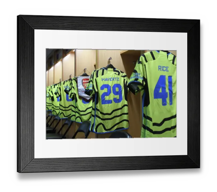 Framed Print : Arsenal FC: Kai Havertz's Jersey in the Lockers - Arsenal v Manchester United Pre-Season 2023-24