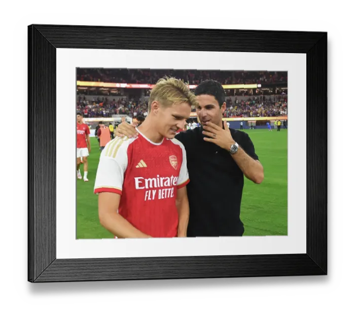 Framed Print : Arsenal and FC Barcelona: Mikel Arteta and Martin Odegaard Post-Match at 2023 Pre-Season Friendly in Inglewood Framed Print : Arsenal and FC Barcelona: Mikel Arteta and Martin Odegaard Post-Match at 2023 Pre-Season Friendly in Inglewood