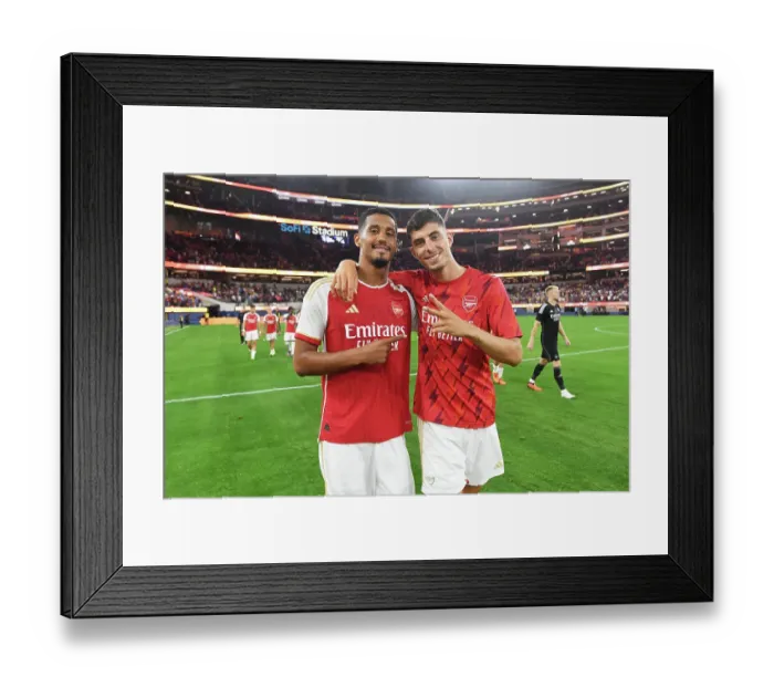Framed Print : Arsenal & FC Barcelona: A Pre-Season Showdown in Inglewood - Saliba and Havertz Unite Post-Match