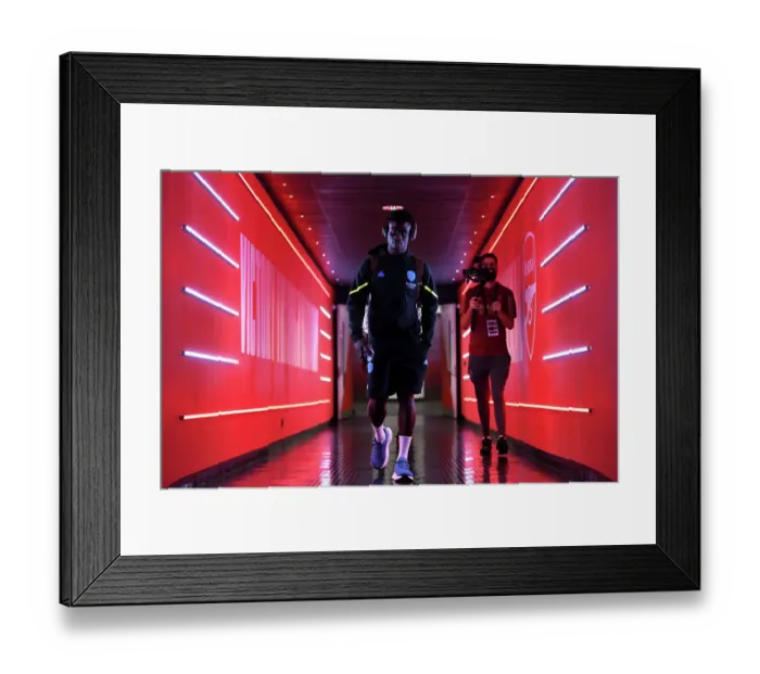 Framed Print : Arsenal's Bukayo Saka Arrives at Emirates Stadium for Arsenal v AS Monaco (2023-24)