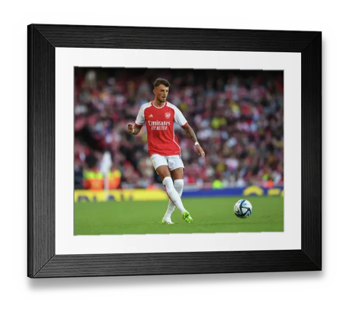 Framed Print : Arsenal vs AS Monaco Clash: Ben White in Action at the Emirates (2023-24)