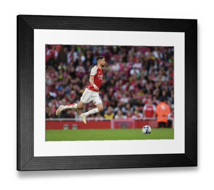 Framed Print : Arsenal's Dramatic Penalty Shootout Victory over AS Monaco: Jorginho's Decisive Kick at the Emirates Cup, 2023