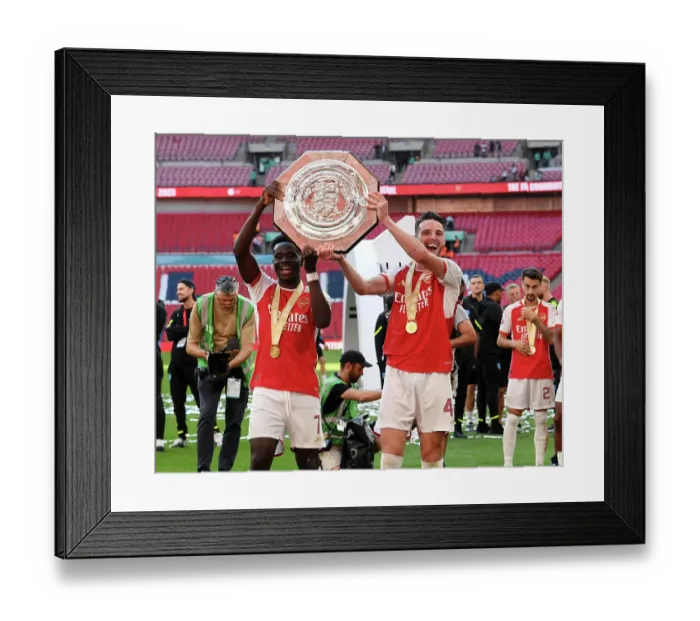 Framed Print : Arsenal Celebrate FA Community Shield Win: Bukayo Saka and Declan Rice Framed Print : Arsenal Celebrate FA Community Shield Win: Bukayo Saka and Declan Rice