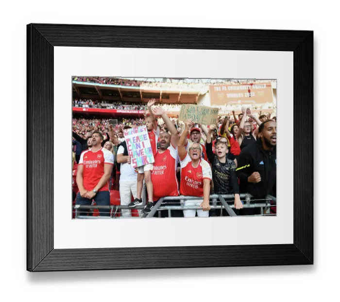 Framed Print : Arsenal Fans Celebrate Community Shield Victory over Manchester City (2023-24): Triumph at Wembley Framed Print : Arsenal Fans Celebrate Community Shield Victory over Manchester City (2023-24): Triumph at Wembley