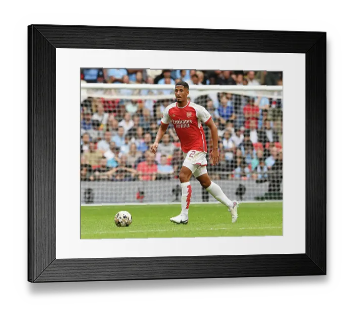 Framed Print : Arsenal's William Saliba Faces Manchester City in 2023-24 Community Shield Showdown