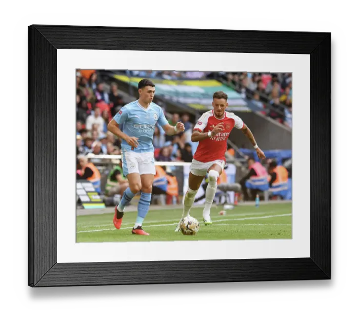 Framed Print : Foden vs White: Battle for Community Shield Supremacy - Arsenal vs Manchester City Showdown
