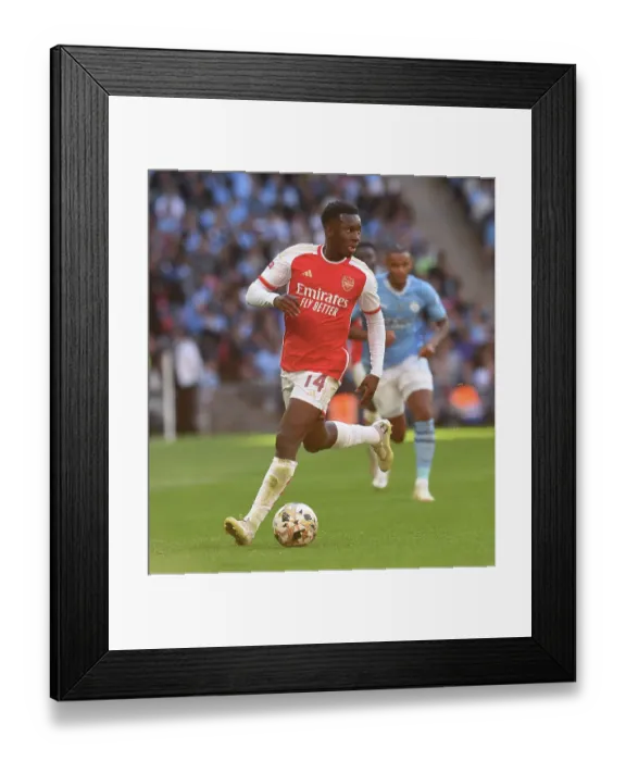 Framed Print : Arsenal's Eddie Nketiah Goes Head-to-Head with Manchester City in 2023-24 Community Shield Framed Print : Arsenal's Eddie Nketiah Goes Head-to-Head with Manchester City in 2023-24 Community Shield