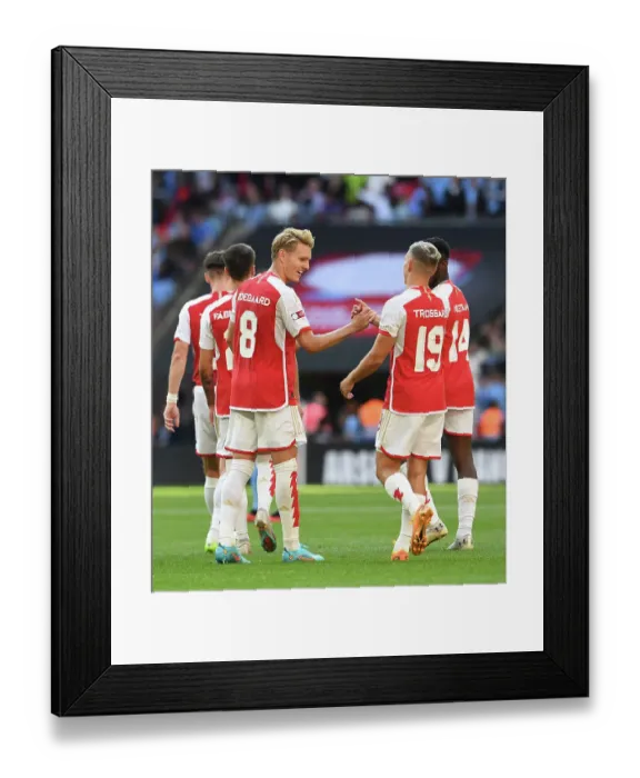 Framed Print : Arsenal's Leandro Trossard and Martin Odegaard Celebrate Goal: Arsenal vs Manchester City - FA Community Shield 2023-24 Framed Print : Arsenal's Leandro Trossard and Martin Odegaard Celebrate Goal: Arsenal vs Manchester City - FA Community Shield 2023-24