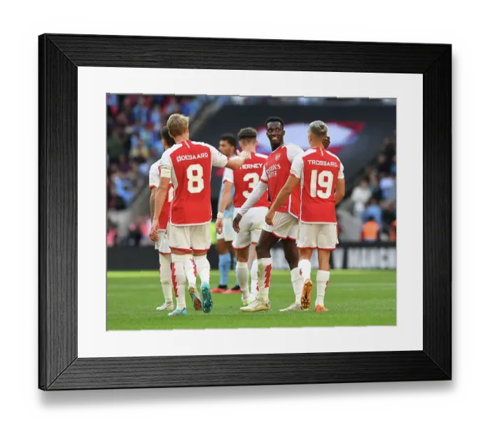 Framed Print : Arsenal's Leandro Trossard and Eddie Nketiah Celebrate Goal: Arsenal vs Manchester City - FA Community Shield 2023-24 Framed Print : Arsenal's Leandro Trossard and Eddie Nketiah Celebrate Goal: Arsenal vs Manchester City - FA Community Shield 2023-24