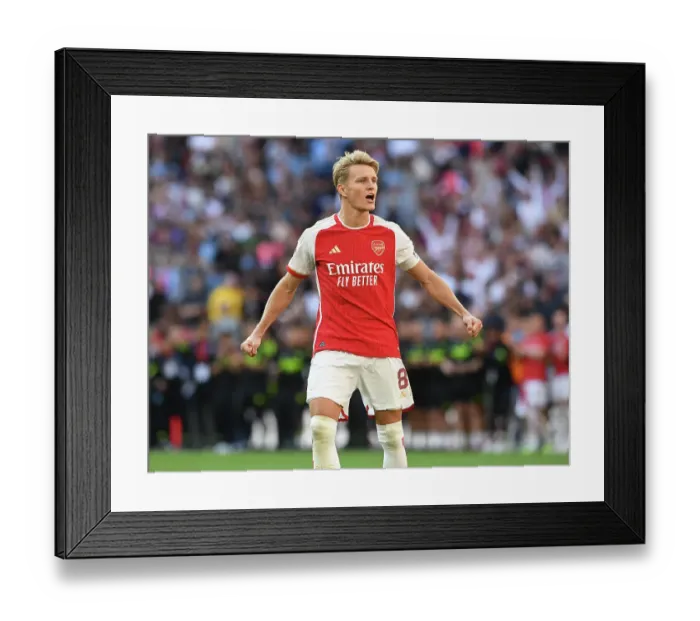 Framed Print : Martin Odegaard Scores the Decisive Penalty: Arsenal Secures FA Community Shield Victory over Manchester City Framed Print : Martin Odegaard Scores the Decisive Penalty: Arsenal Secures FA Community Shield Victory over Manchester City