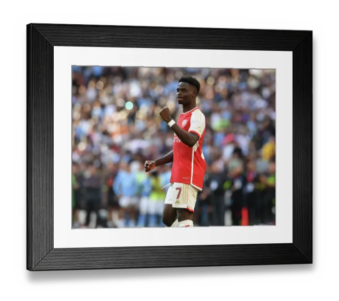 Framed Print : Arsenal's Bukayo Saka Scores the Winning Penalty in Community Shield Thriller: Arsenal 1-1 Manchester City