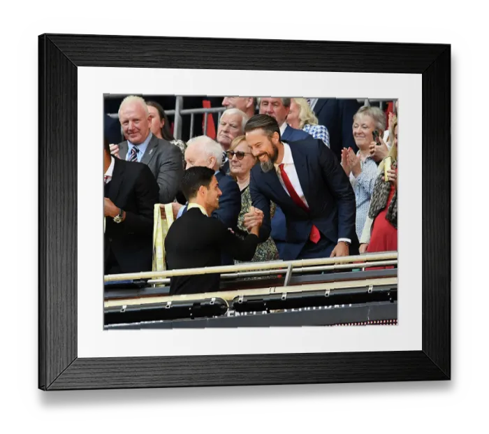 Framed Print : Arsenal's Mikel Arteta and Josh Kroenke Celebrate FA Community Shield Victory over Manchester City (2023-24)