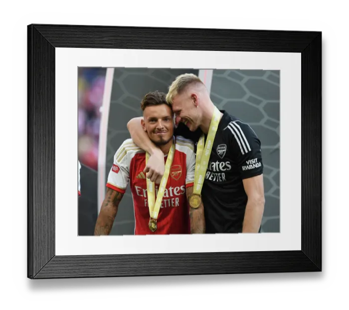 Framed Print : Arsenal's Ben White and Aaron Ramsdale Celebrate at FA Community Shield Final vs Manchester City, 2023-24 Framed Print : Arsenal's Ben White and Aaron Ramsdale Celebrate at FA Community Shield Final vs Manchester City, 2023-24