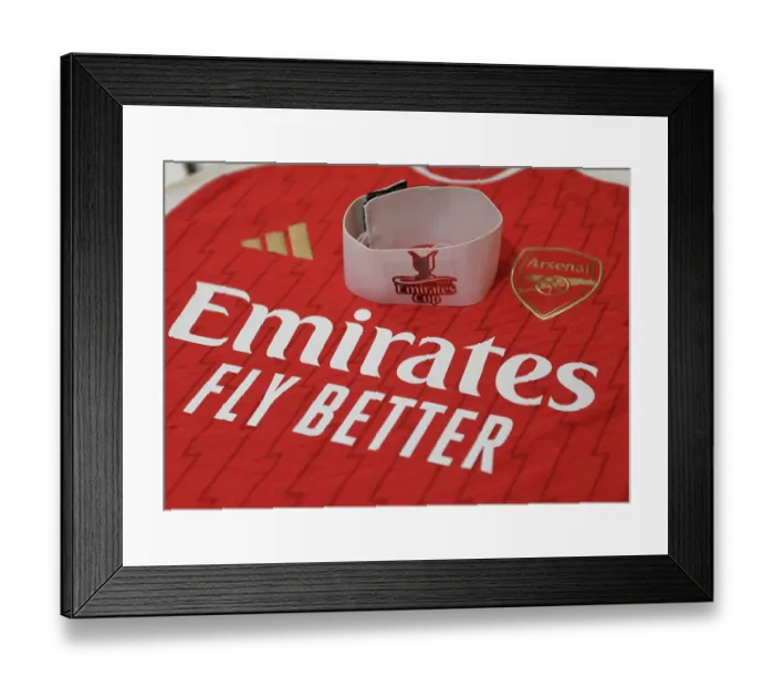 Framed Print : Arsenal FC vs AS Monaco: Emirates Cup 2023-24 - Captains Armbands in Arsenal Changing Room