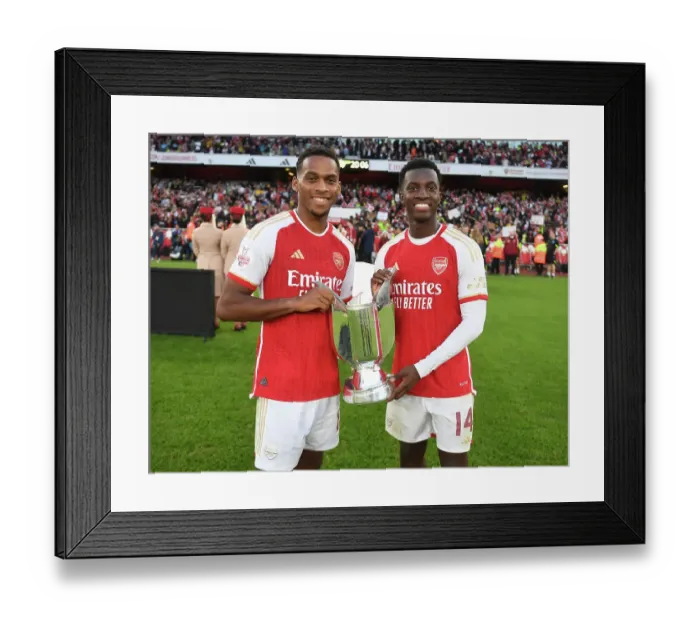 Framed Print : Arsenal's Jurrien Timber and Eddie Nketiah Lift the Emirates Cup: Arsenal FC 1-0 AS Monaco (2023-24) Framed Print : Arsenal's Jurrien Timber and Eddie Nketiah Lift the Emirates Cup: Arsenal FC 1-0 AS Monaco (2023-24)