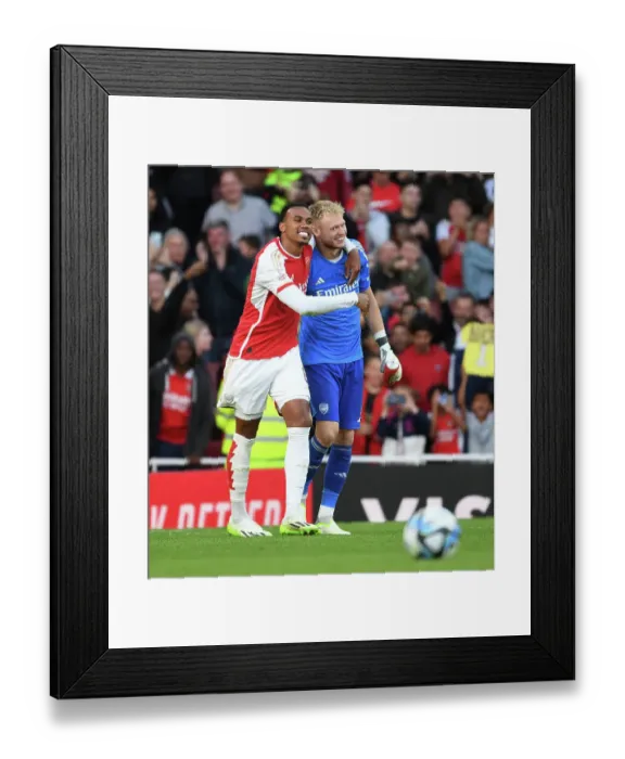 Framed Print : Arsenal FC vs AS Monaco: 2023-24 Emirates Cup Clash - Gabriel and Ramsdale in Action