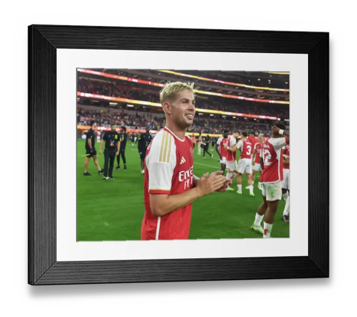 Framed Print : Arsenal vs. FC Barcelona: Emile Smith Rowe Celebrates with Fans after Pre-Season Friendly in Inglewood, California (2023) Framed Print : Arsenal vs. FC Barcelona: Emile Smith Rowe Celebrates with Fans after Pre-Season Friendly in Inglewood, California (2023)