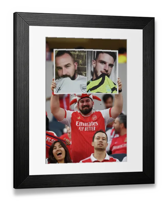 Framed Print : Arsenal Fans Rally for Declan Rice Ahead of Arsenal vs. FC Barcelona (2023)
