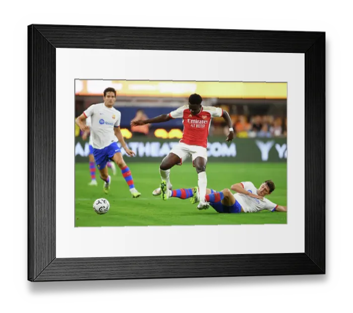 Framed Print : Saka vs. Christensen: Arsenal vs. FC Barcelona Clash in California Framed Print : Saka vs. Christensen: Arsenal vs. FC Barcelona Clash in California