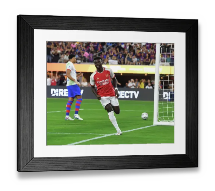 Framed Print : Bukayo Saka Scores Historic First Arsenal Goal Against FC Barcelona at SoFi Stadium (2023-24)