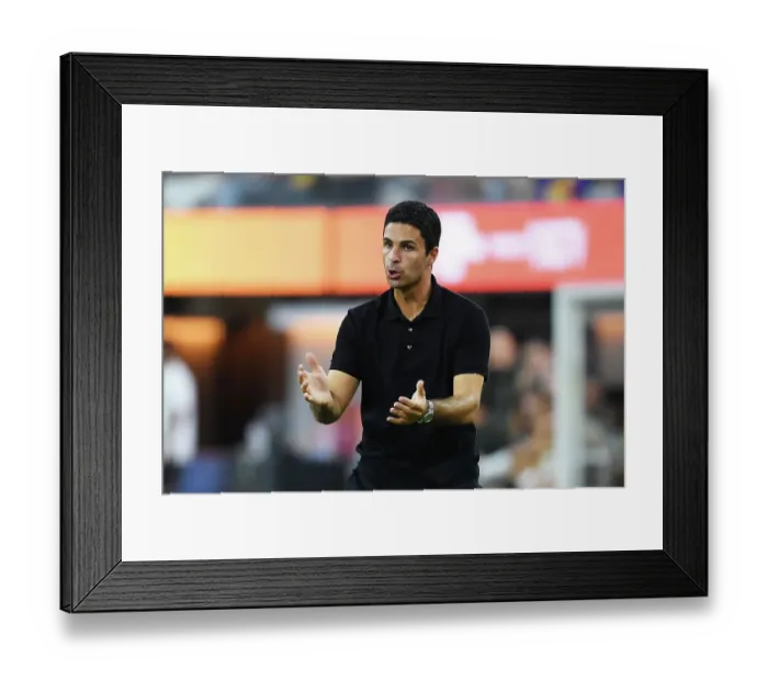 Framed Print : Mikel Arteta's Intense Reaction: Arsenal vs. FC Barcelona Pre-Season Clash at SoFi Stadium (2023)