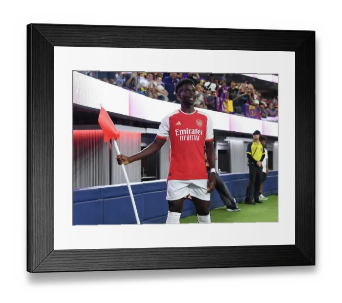 Framed Print : Bukayo Saka Scores First Arsenal Goal Against FC Barcelona at SoFi Stadium (2023) Framed Print : Bukayo Saka Scores First Arsenal Goal Against FC Barcelona at SoFi Stadium (2023)