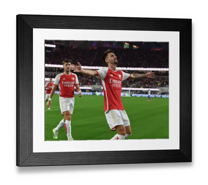 Framed Print : Five-Star Arsenal: Fabio Vieira's Brace Leads Gunners to Thrilling 5-2 Pre-Season Victory over FC Barcelona