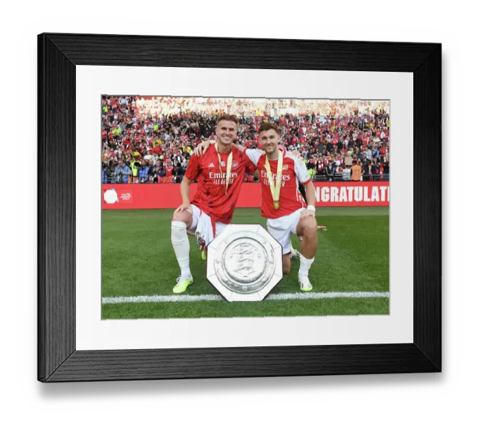 Framed Print : Arsenal's Holding and Tierney Celebrate at 2023 Community Shield Win Against Manchester City