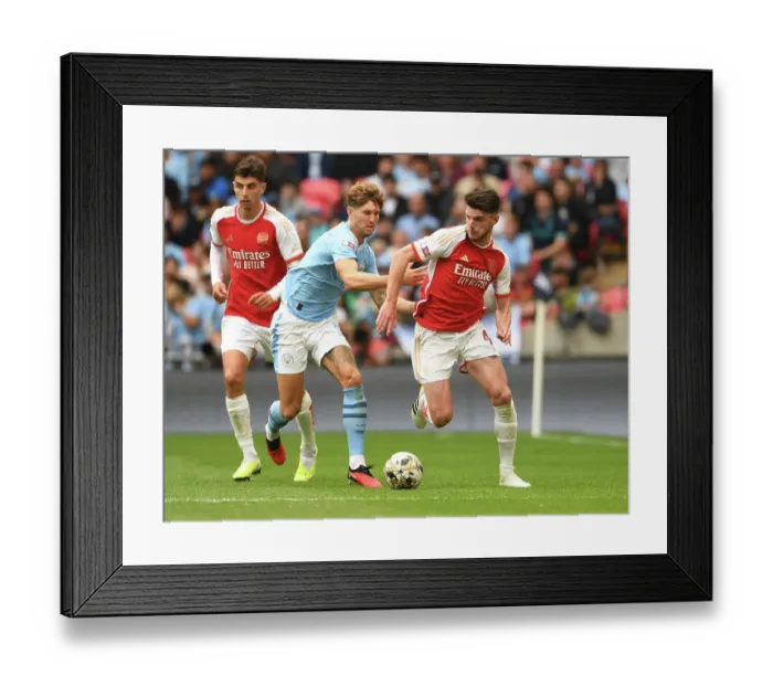 Framed Print : Clash of the Titans: Arsenal vs Manchester City - Rice vs Stones in the FA Community Shield Showdown Framed Print : Clash of the Titans: Arsenal vs Manchester City - Rice vs Stones in the FA Community Shield Showdown