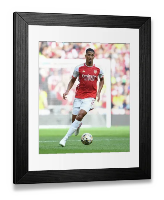 Framed Print : Arsenal's William Saliba at the 2023 Community Shield: Manchester City vs. Arsenal