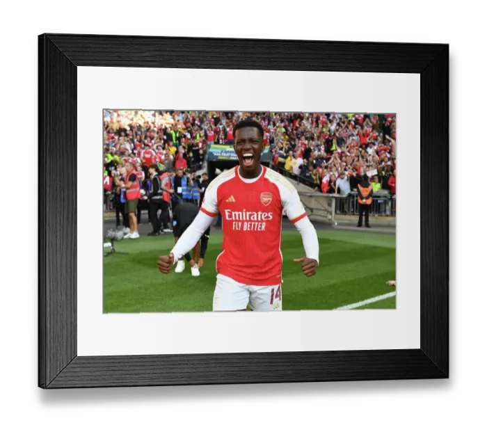 Framed Print : Arsenal's Eddie Nketiah Celebrates Community Shield Victory over Manchester City (2023-24) Framed Print : Arsenal's Eddie Nketiah Celebrates Community Shield Victory over Manchester City (2023-24)