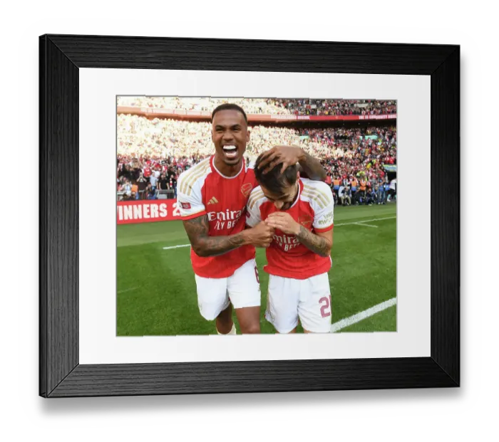 Framed Print : Arsenal's Gabriel and Fabio Vieira Celebrate Community Shield Victory Over Manchester City Framed Print : Arsenal's Gabriel and Fabio Vieira Celebrate Community Shield Victory Over Manchester City