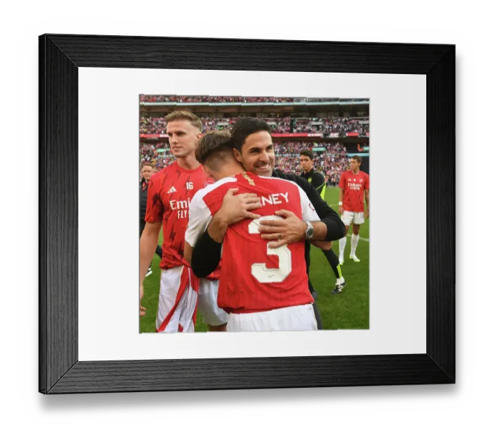 Framed Print : Arsenal's Mikel Arteta and Kieran Tierney Celebrate Community Shield Victory over Manchester City Framed Print : Arsenal's Mikel Arteta and Kieran Tierney Celebrate Community Shield Victory over Manchester City