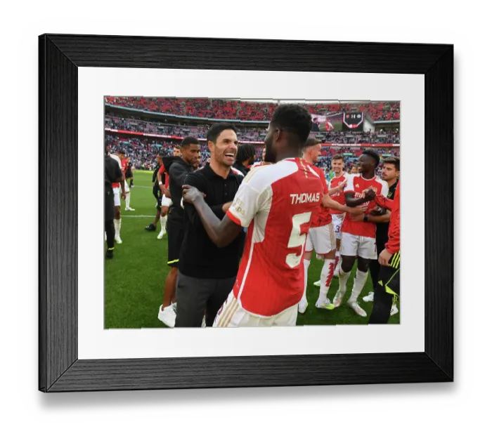 Framed Print : Arsenal's Thomas Partey and Mikel Arteta Celebrate FA Community Shield Victory over Manchester City Framed Print : Arsenal's Thomas Partey and Mikel Arteta Celebrate FA Community Shield Victory over Manchester City