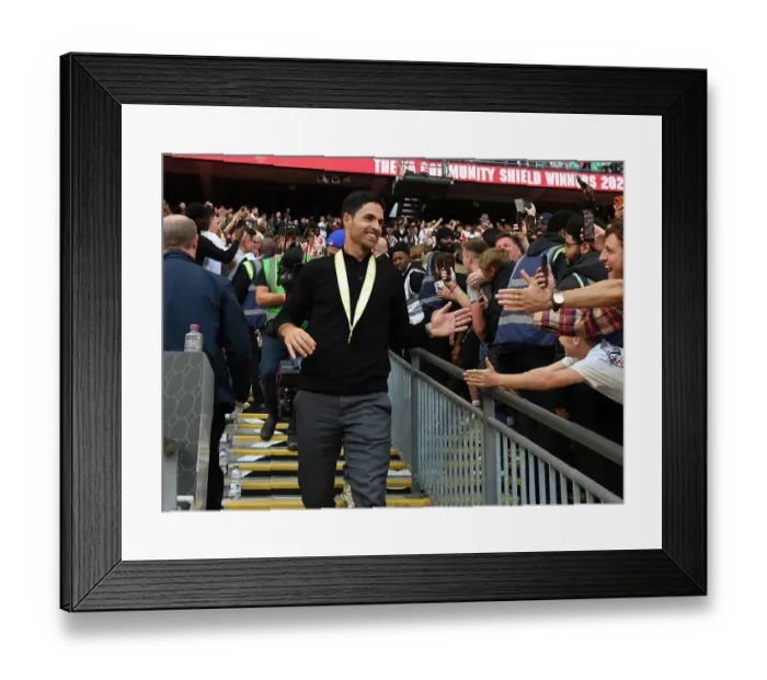 Framed Print : Mikel Arteta: Post-Match Reflections after Arsenal's FA Community Shield Defeat to Manchester City (2023-24)