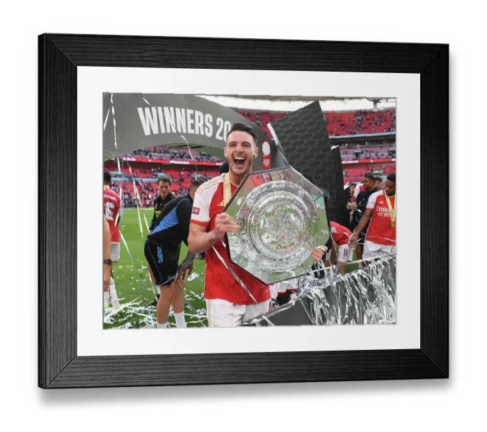 Framed Print : Arsenal Celebrates Community Shield Victory Over Manchester City: Declan Rice's Pivotal Role Framed Print : Arsenal Celebrates Community Shield Victory Over Manchester City: Declan Rice's Pivotal Role