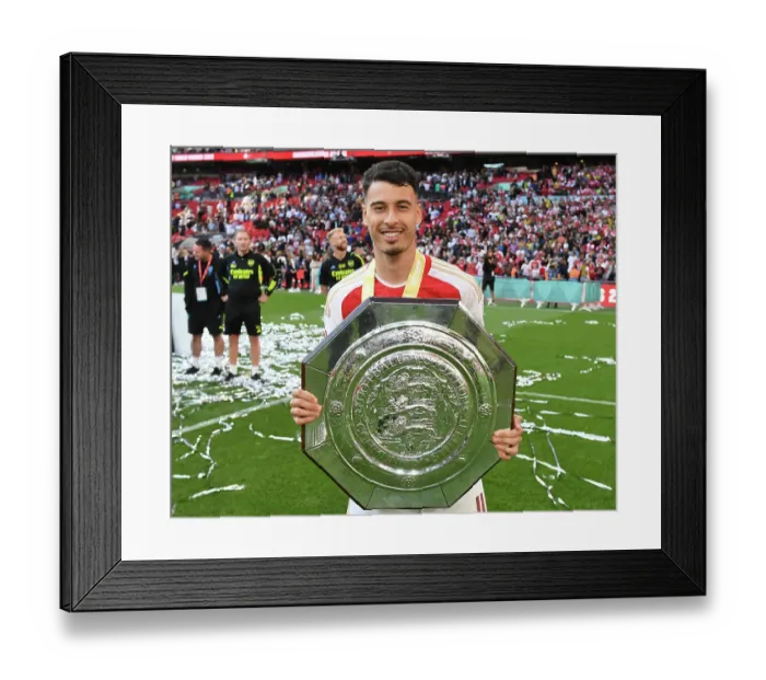 Framed Print : Arsenal's Gabriel Martinelli Celebrates at The FA Community Shield: Arsenal vs Manchester City (2023-24)