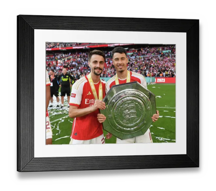 Framed Print : Arsenal's Fabio Vieira and Gabriel Martinelli Celebrate Community Shield Victory Over Manchester City