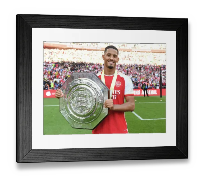 Framed Print : Arsenal's William Saliba Reacts After Community Shield Defeat to Manchester City, 2023-24