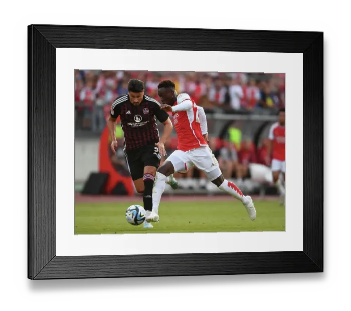 Framed Print : Arsenal's Flo Balogun in Action during Nuremberg Pre-Season Friendly, July 2023